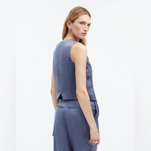 madewell button front vest top in sunfaded indigo - Picture 3 of 6